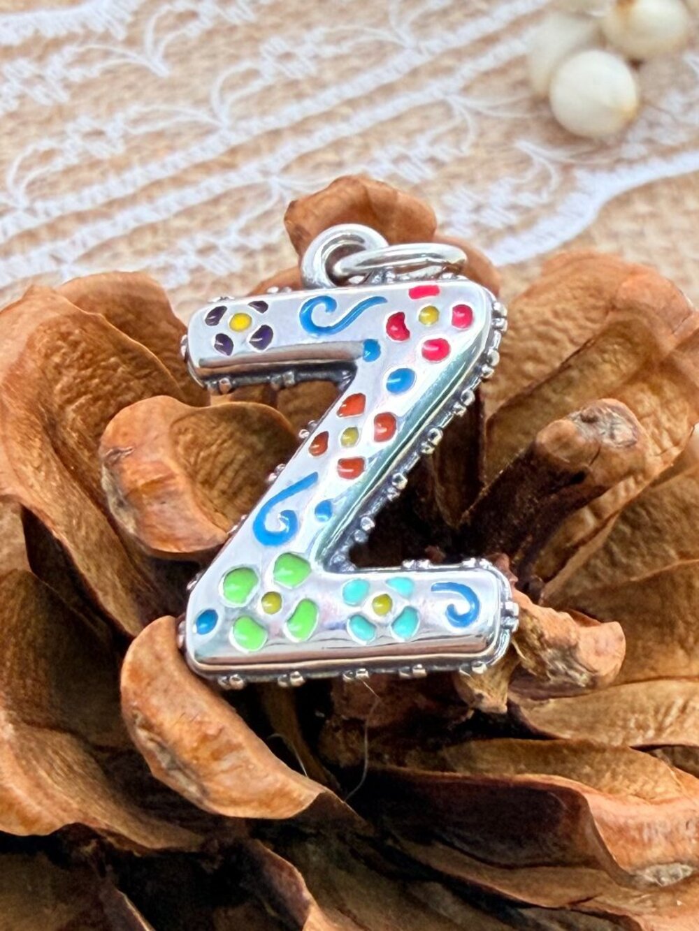 James Avery Enamel Consuela Floral Initial Z Charm Sterling Silver